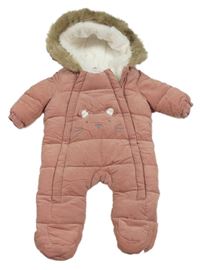Růžová manšestrová zimní kombinéza s čumáčkem a kapucí F&F