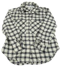 Smetanovo-černo-šedá kostkovaná lněná halenka Zara