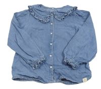 Modrá rifľová blúzka s golierikom George