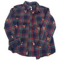 Tmavomodro-zeleno-červená kostkovaná košile se soby George