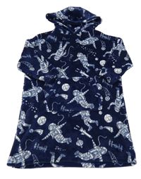 Tmavomodrá chlupatá oversize mikina s kosmonauty a kapucí Tu