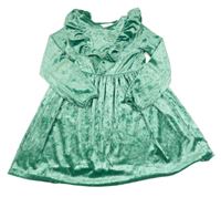 Zelené zamatové šaty s volánikmi H&M
