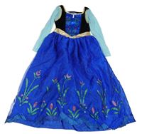 Kostým - Černo-modré sametovo/saténové šaty s potiskem - Anna Disney