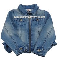 Modrá rifľová bunda s kvietkami Topolino