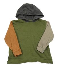 Khaki triko s barevnými rukávy a kapucí Next
