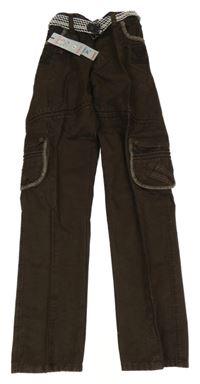 Nové - Kávové plátěné cargo kalhoty s páskem 