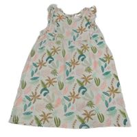 Bielo-zeleno-neónové kvetované bavlnené šaty s listami