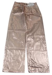 Nové - Ružové metalické wide leg rifle Denim Co.