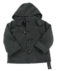 Nové - Tmavošedý flaušový zateplený kabát s kapucí Dunnes