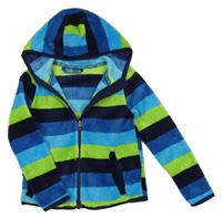 Modro-zelená pruhovaná chlupatá propínací mikina s kapucí Lupilu