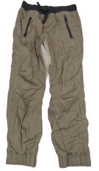 Hnědé plátěné podšité cuff kalhoty s úpletovým pasem Topolino