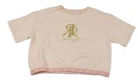 Ružové melírované prešívané teplákové crop tričko s logom River Island