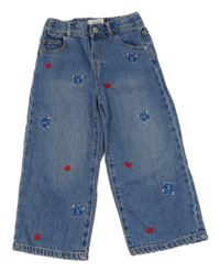 Modré wide leg rifle se Stitchem Zara