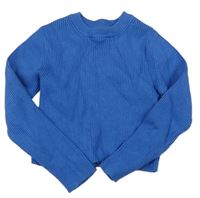 Modrý rebrovaný crop sveter Zara