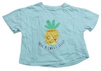 Tyrkysové crop tričko s ananasom F&F