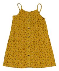 Horčicové kvietkovane šaty s gombíky Primark