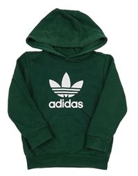 Tmavozelená mikina s logom a kapucňou Adidas