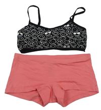 2set - Čierna lambáda so smajlíky + ružové nohavičkové nohavičky