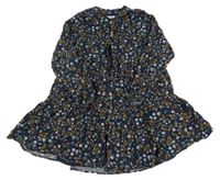 Tmavomodré kytičkované košilové šaty Orchestra 