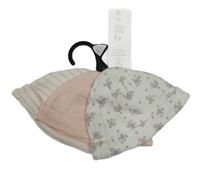 Nové - 3x - Bílá s kytičkami + růžová + bílo-růžová pruhovaná bavlněná čepice F&F