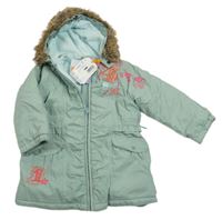 Nové - Světlezelená šusťáková zimní parka s výšivkou a kapucí Pampolina 