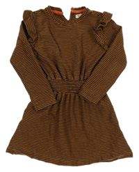 Hnědo-tmavošedé pruhované šaty s volánky Noppies