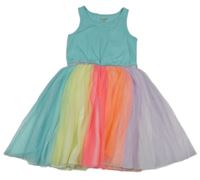 Světlemodro-duhové šaty s tylovou sukní Cat & Jack 