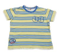 Modro-žlto-biele pruhované tričko s číslom Berti