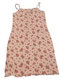 Světlerůžové žebrované květované šaty Primark