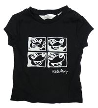 Čierne rebrované crop tričko s Mickeym H&M