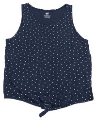 Tmavomodrý puntíkovaný top s uzlem H&M