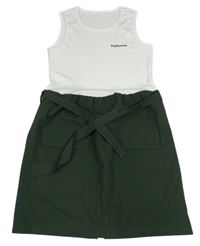 Kaki-biele šusťákovo/žebrované šaty s nápisom Shein