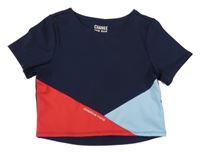 Tmavomodro-červeno-svetlomodré športové crop tričko TCM