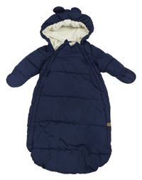 Tmavomodrý šusťákový prošívaný zimní fusak s kapucí H&M