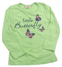 Pistáciové tričko s nápismi a motýlikmi Kids