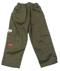 Khaki cargo nohavice s nápismi