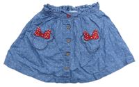 Modrá melírovaná puntíkatá paper bag lehká sukně riflového vzhledu s Minnie/kapsami Disney