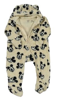 Smotanová chlpatá podšitá kombinéza s Mickey a kapucňou H&M