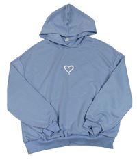 Svetlomodrá oversize mikina so srdiečkom a vreckom a kapucňou SHEIN