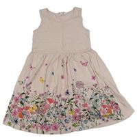 Svetloružové šaty s kvietkami a motýlikmi H&M