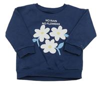 Tmavomodrá mikina s kvetmi a nápismi PRIMARK