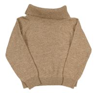 Světlehnědo-sivý melírovaný vlnený crop rolák H&M