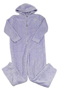 Svetlofialová vzorovaná plyšová kombinéza so srdiečkom a kapucňou RIVER ISLAND