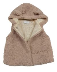 Pudrová huňatá podšitá vesta s kapucňou s uškami JEFF&CO