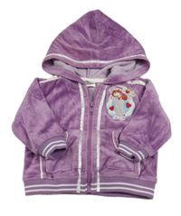 Fialová zamatová prepínaci mikina so Šarlotou a pruhmi a kapucňou