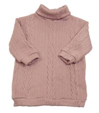 Staroružové rebrované vzorované úpletové šaty s rolákom SHEIN