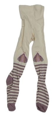 Smetanovo-tmavofialové pruhované pančuchy s můrami