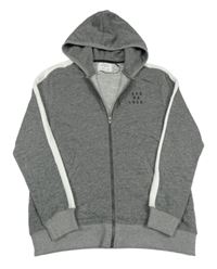 Šedo-bílá melírovaná propínací mikina s nápisem a kapucí ZARA