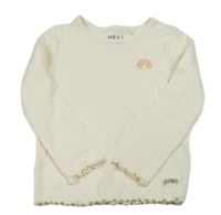 Smetanové žebrované triko s duhou Next