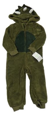 Nové - khaki plyšová kombinéza s kapucí - dinosaurus PRIMARK